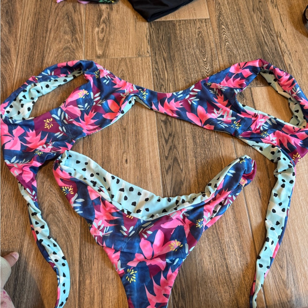 Moana Bikini in Pink and Blue Floral with Polka Dots